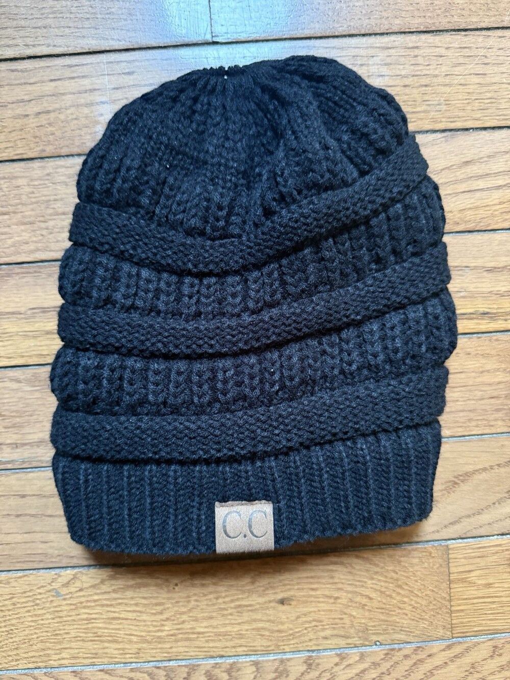 CC Exclusive BeanieTail Ponytail Beanie Hat Cable Knit Messy Bun Winter Cap Cozy